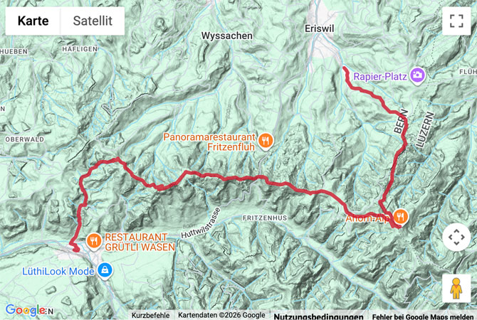 Routenskizze zur Gratwanderung im Hornbachtal über die Fritzeflue