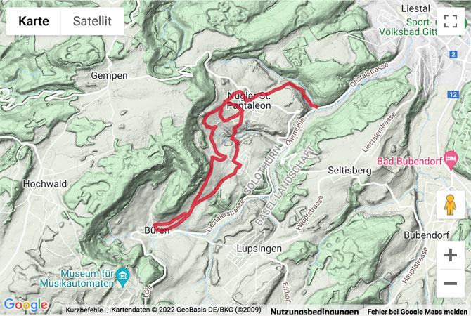 Google-Karte mit aufgezeichneter Route