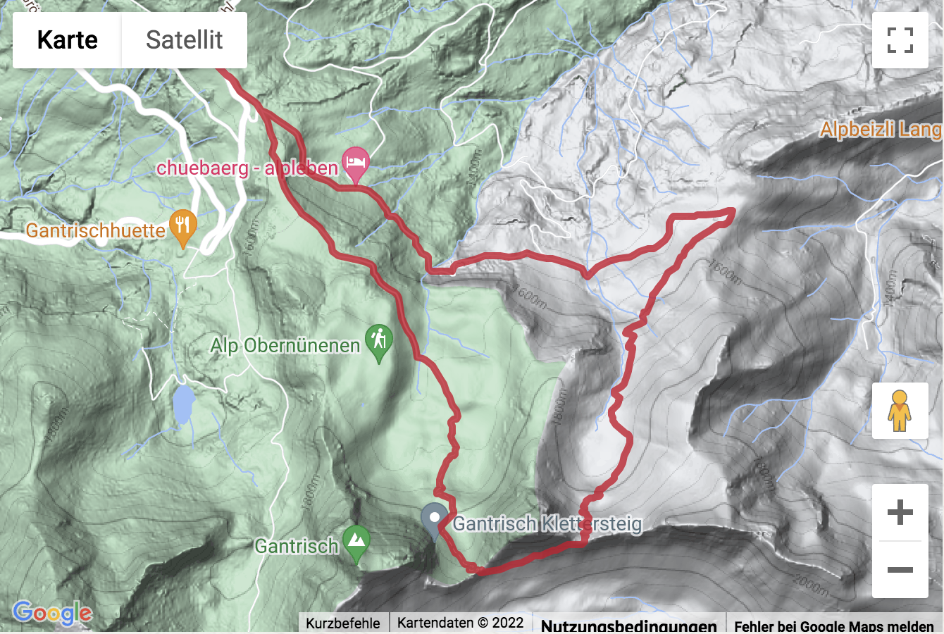 Übersichts-Routenkarte für die Bergwanderung vom Gurnigel über die Schwalmere
