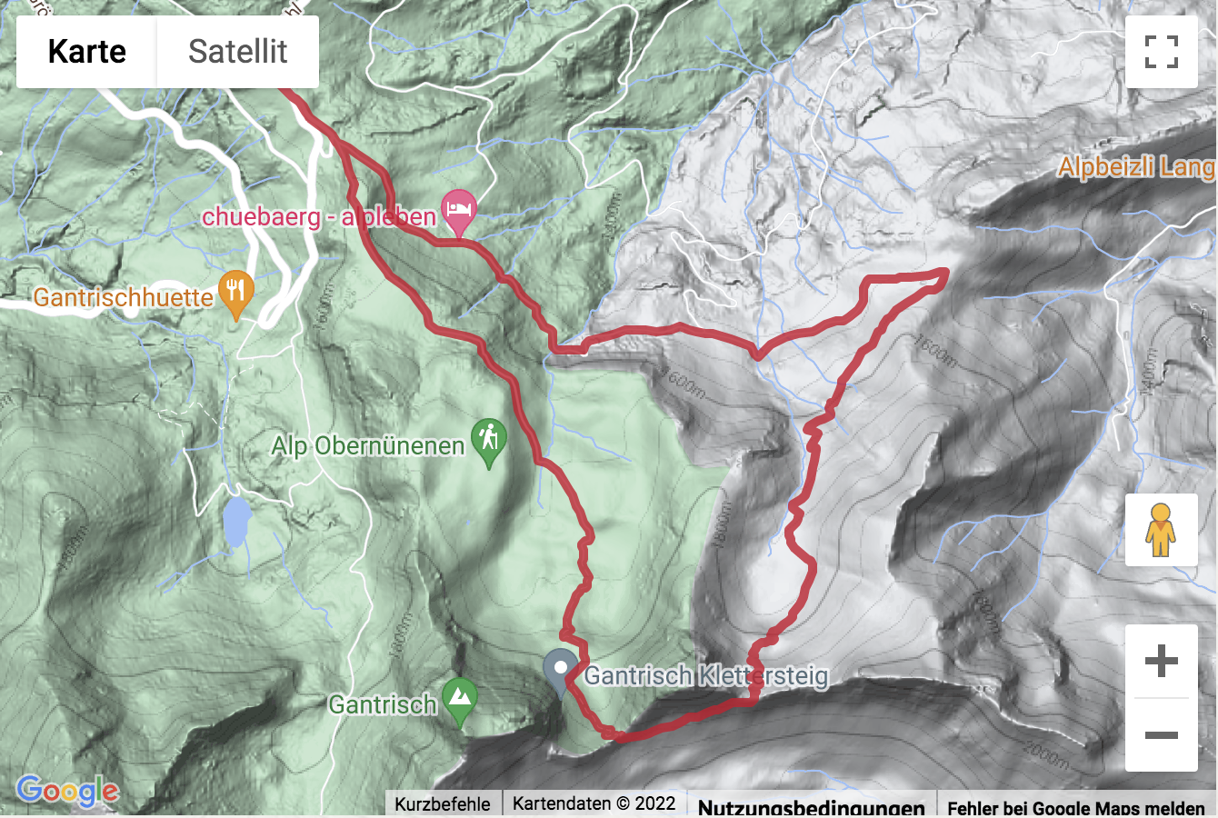 Google-Karte mit aufgezeichneter Route