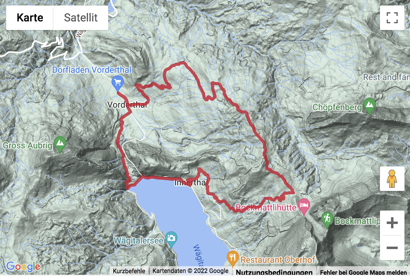 Google-Karte mit aufgezeichneter Route