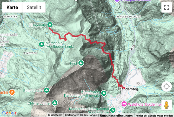 Routenskizze zur Bergwanderung über den Golitschepass nach Kandersteg