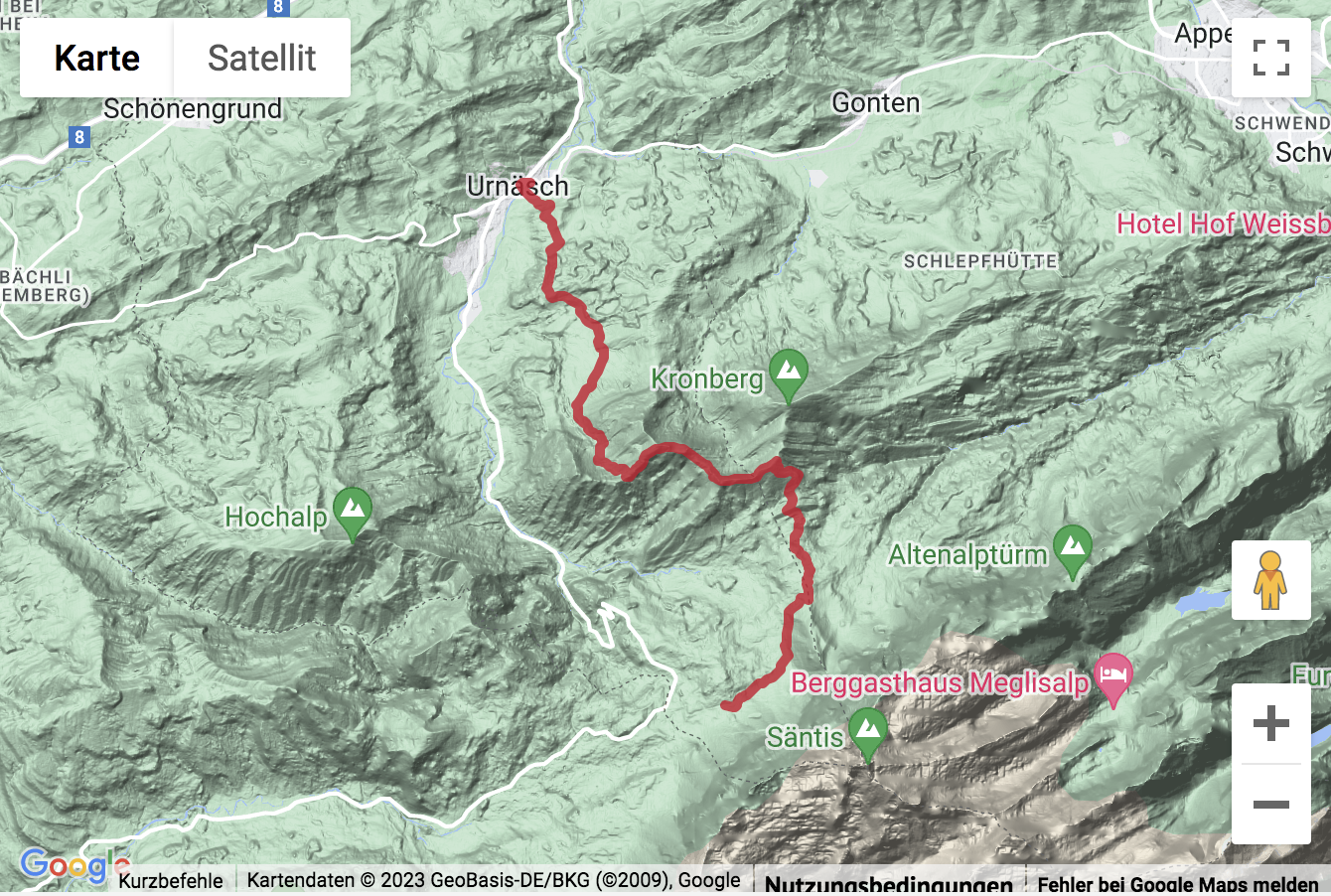 Carte de situation Höhenwanderung von der Schwägalp nach Urnäsch