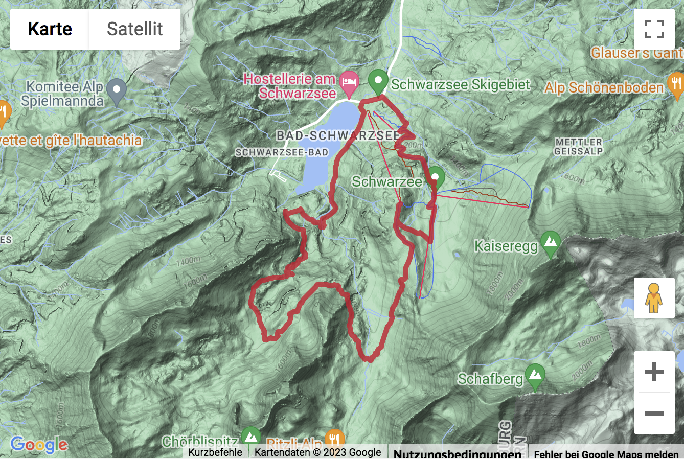 Google-Karte mit aufgezeichneter Route