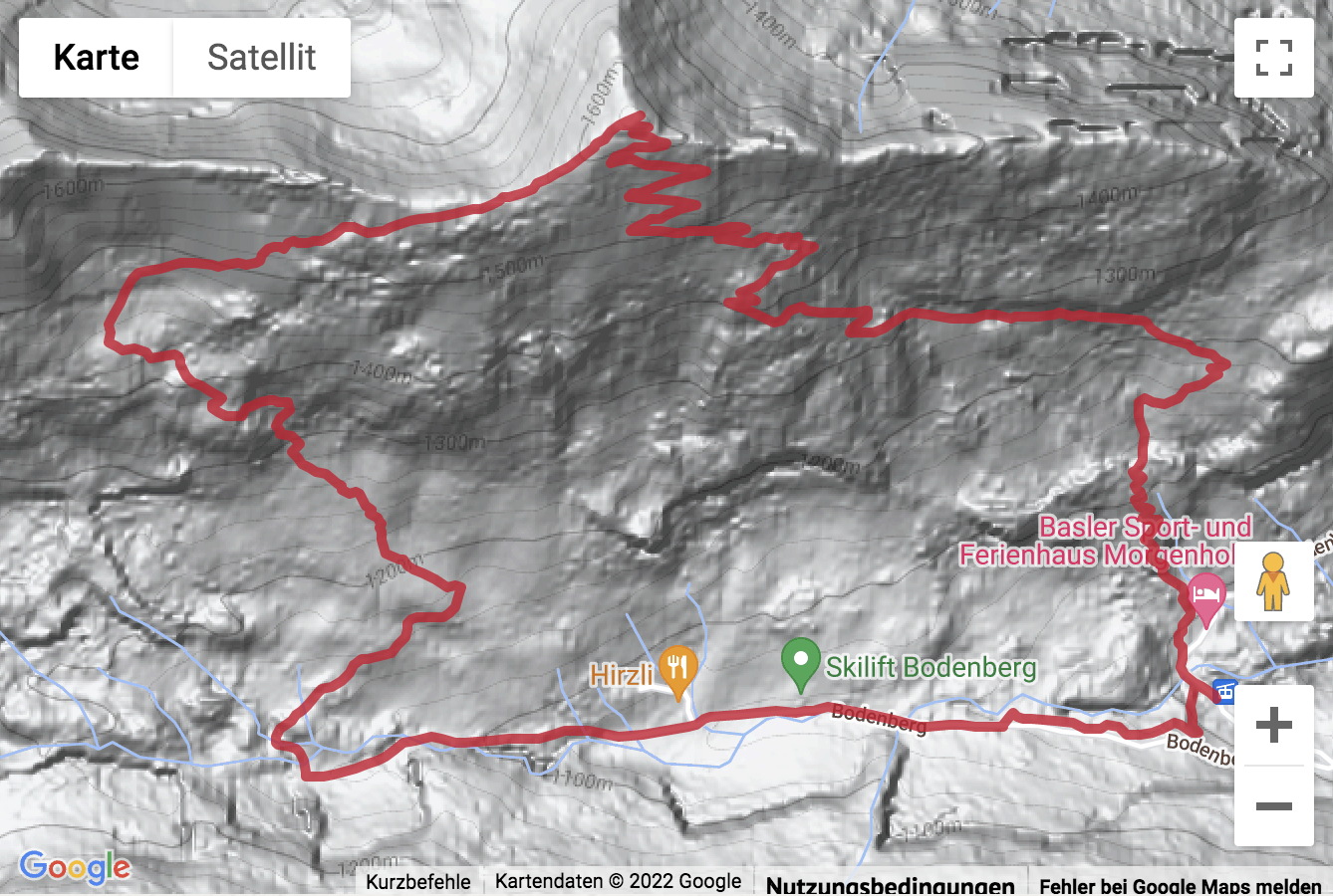 Übersichtskarte Bergwanderung aufs Hirzli (1'639 m)