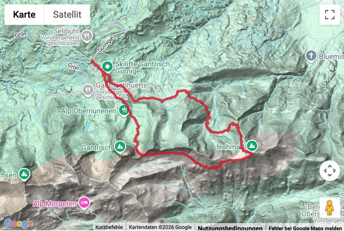 Routenskizze zur Bergwanderung vom Gurnigel zum Hohmad