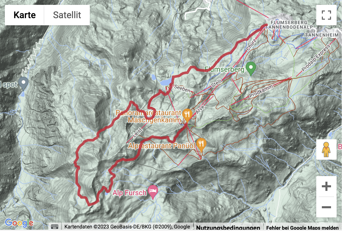 Google-Karte mit aufgezeichneter Route