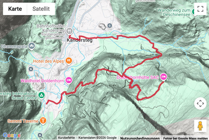 Routenskizze zur Bergwanderung zur Doldenhornhütte