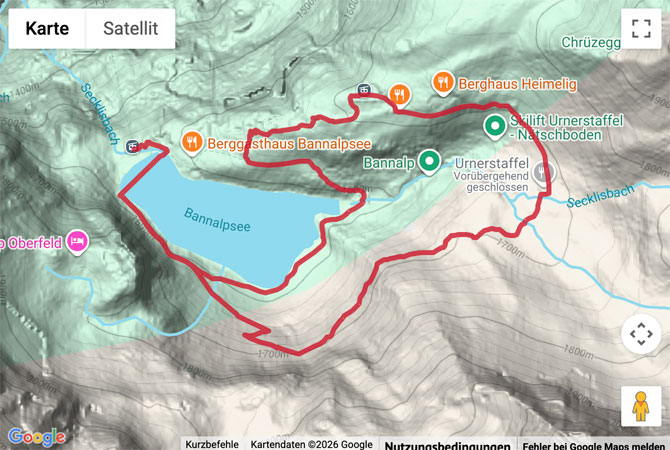 Routenskizze zur Kurzwanderung rund um den Bannalpsee