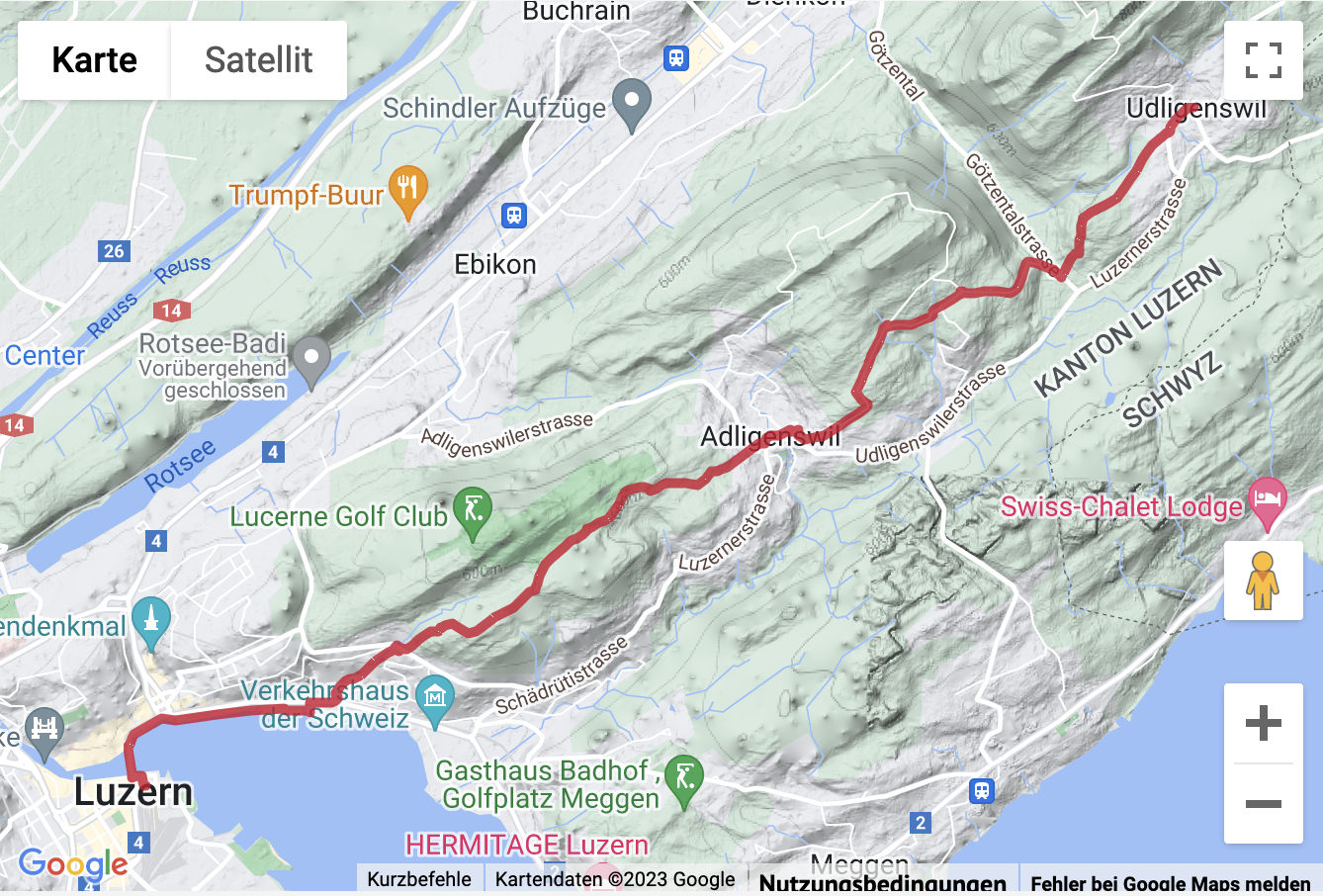 Übersichtskarte Wanderung von Udligenswil nach Luzern