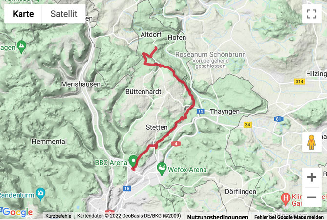 Google-Karte mit aufgezeichneter Route