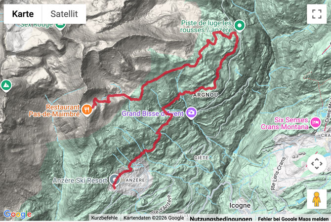 Routenskizze zur Panoramawanderung hoch über Anzère
