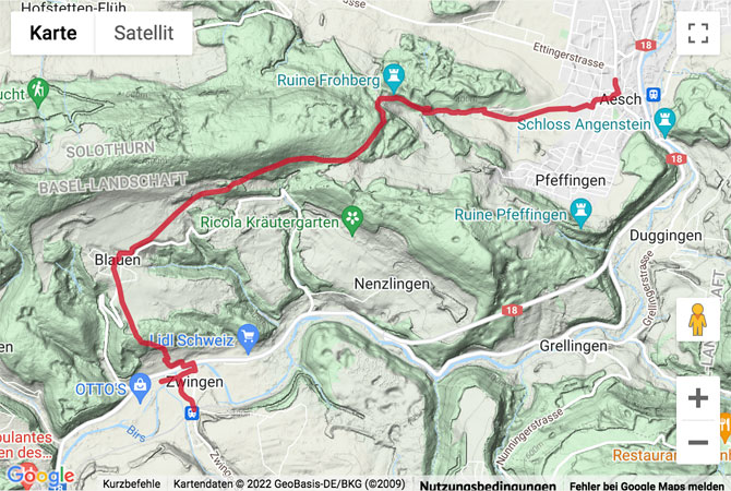 Übersichtskarte Wanderung von Zwingen nach Aesch