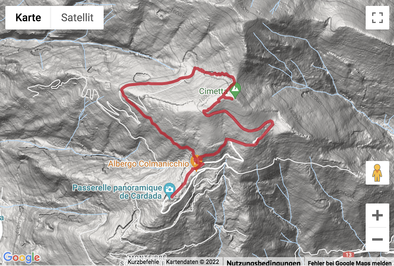 Google-Karte mit aufgezeichneter Route