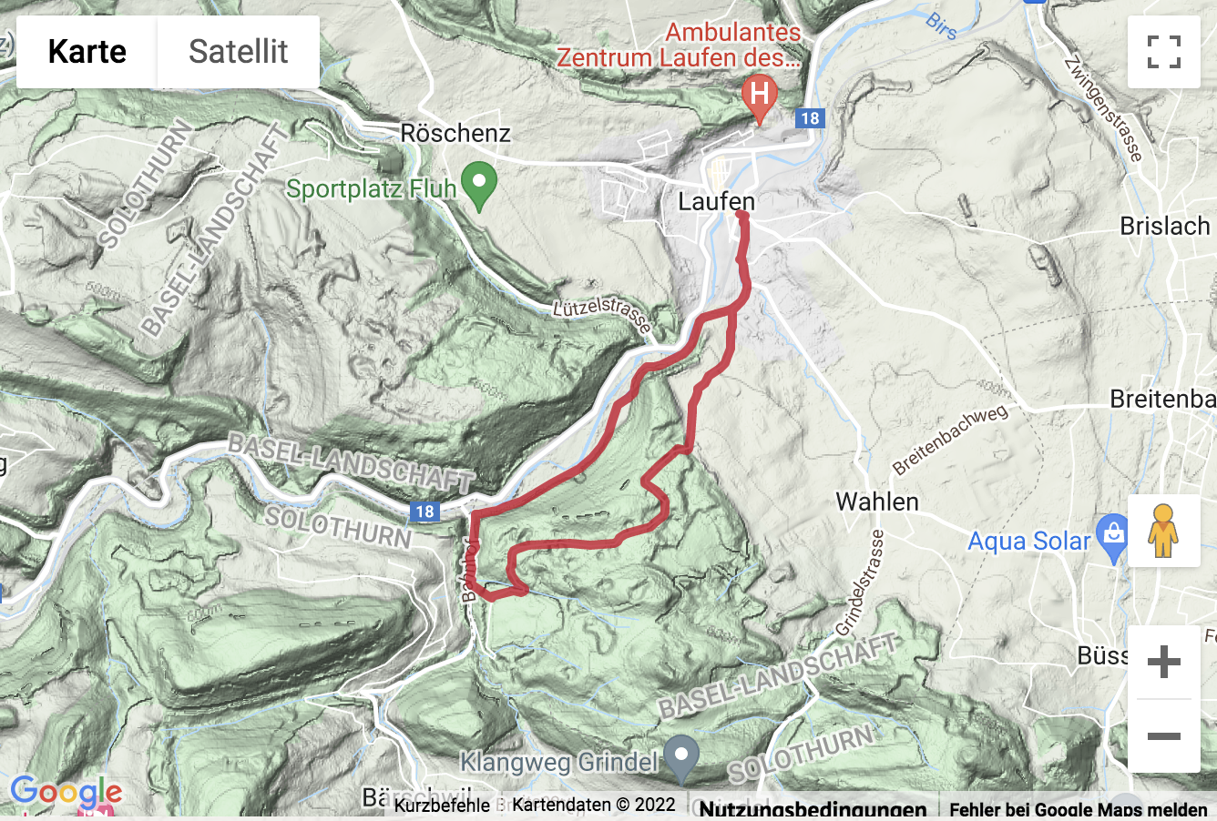 Google-Karte mit aufgezeichneter Route