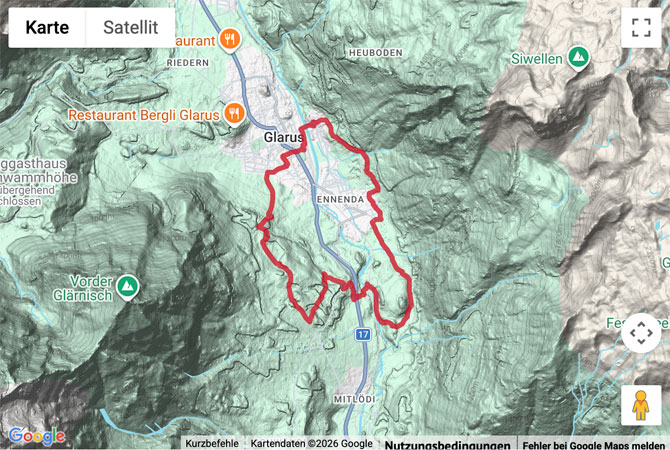 Routenskizze zur Wanderung auf dem Glarus-Rundweg (Route 815)