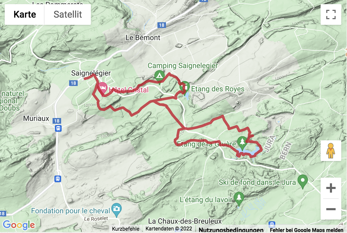 Carte de situation Rundwanderung von Saignelégier zu zwei «Étangs»