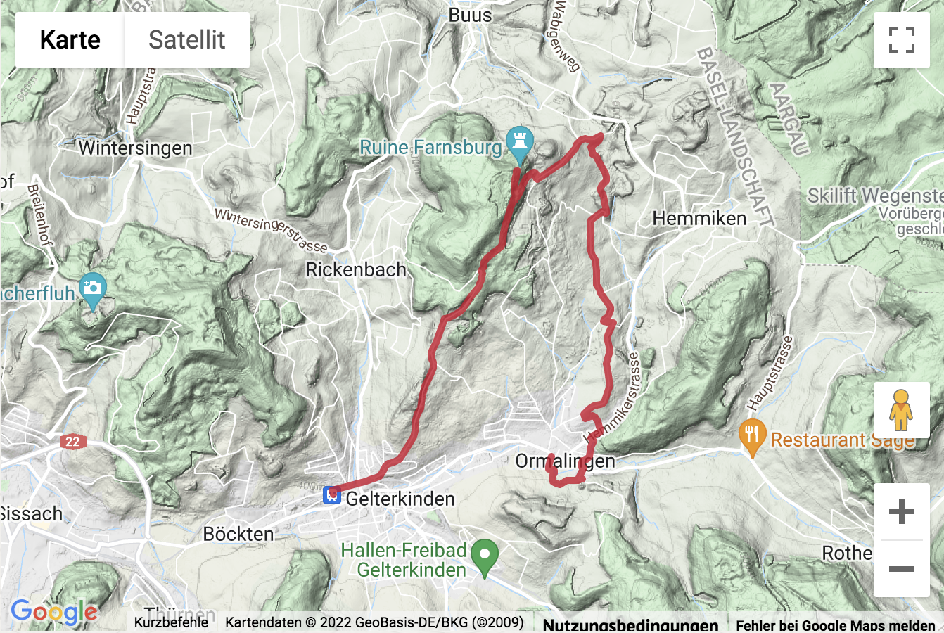 Übersichtskarte Wanderung von Ormalingen zur Farnsburg