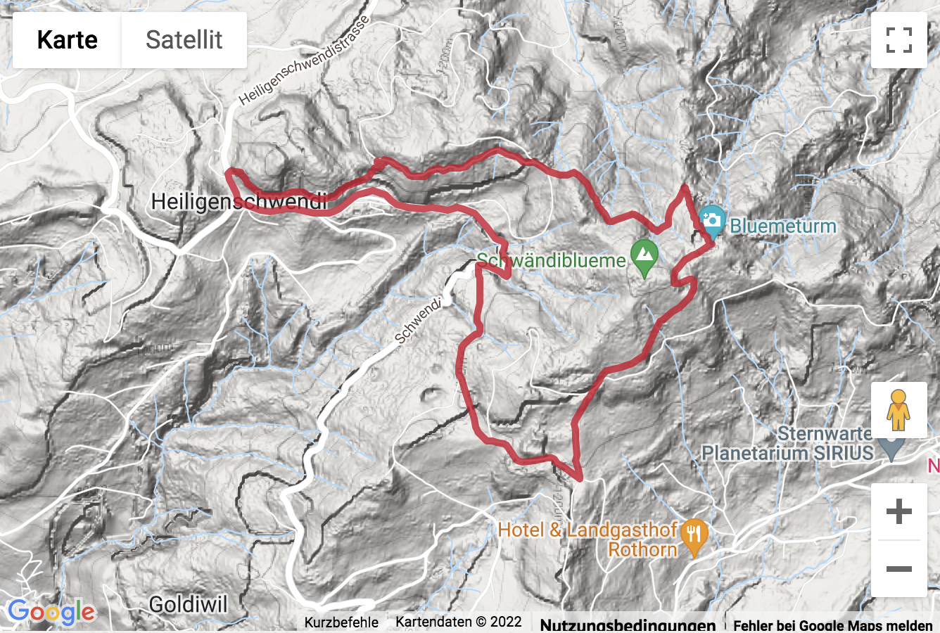 Übersichtskarte Rundwanderung auf die Blueme (1'392 m)