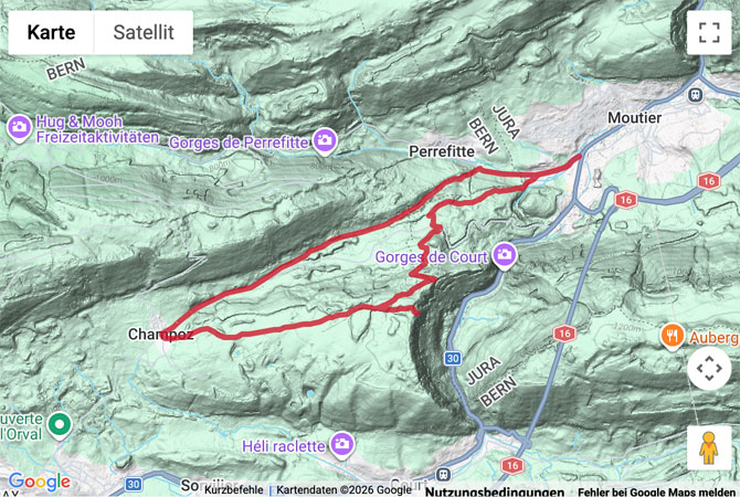 Routenskizze zur Wanderung von Moutier auf den Mont Girod