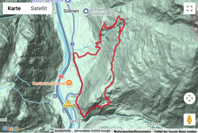 Routenskizze zur Bergwanderung durch den Föhrenwald bei Silenen