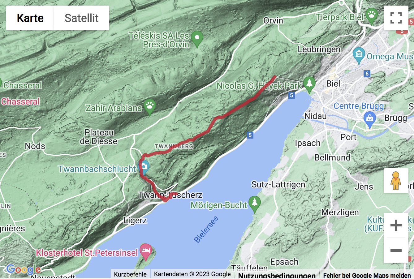 Carte de situation Wanderung von Magglingen durch die Twannbachschlucht