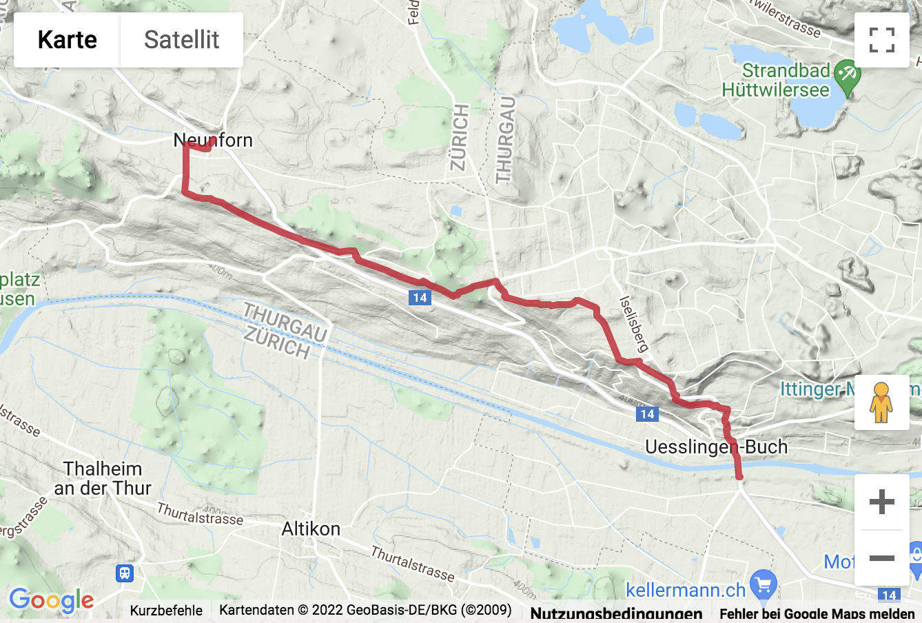 Übersichtskarte Wanderung auf dem Thurgauer Rebenweg