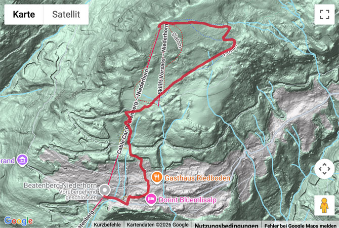 Routenskizze zur Abstiegswanderung vom Niederhorn nach Beatenberg