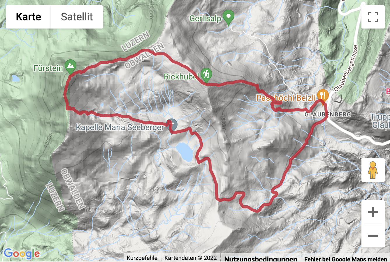 Übersichtskarte Gipfelwanderung vom Glaubenberg zum Fürstein