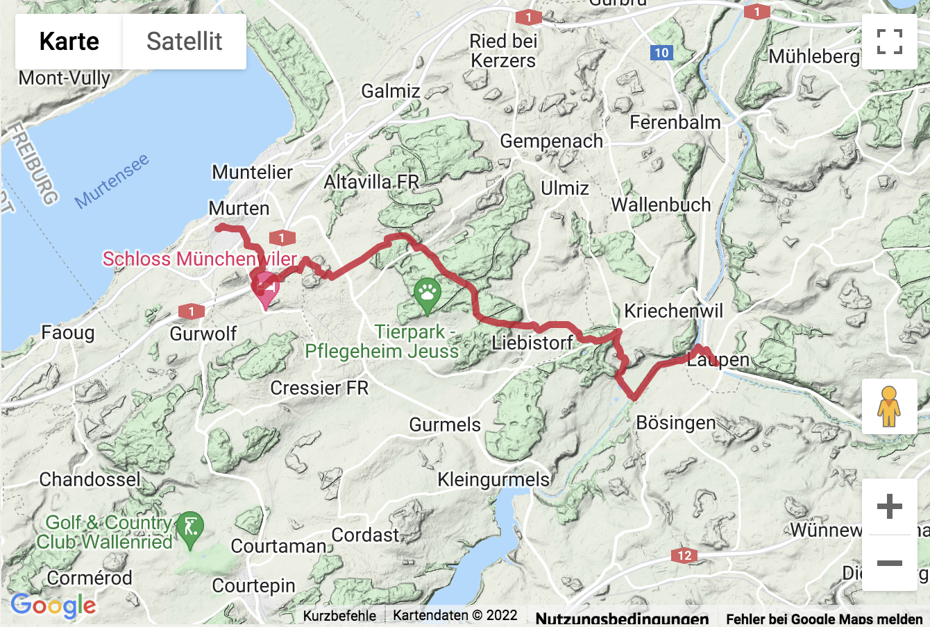 Übersichtskarte Wanderung von Laupen (BE) nach Murten