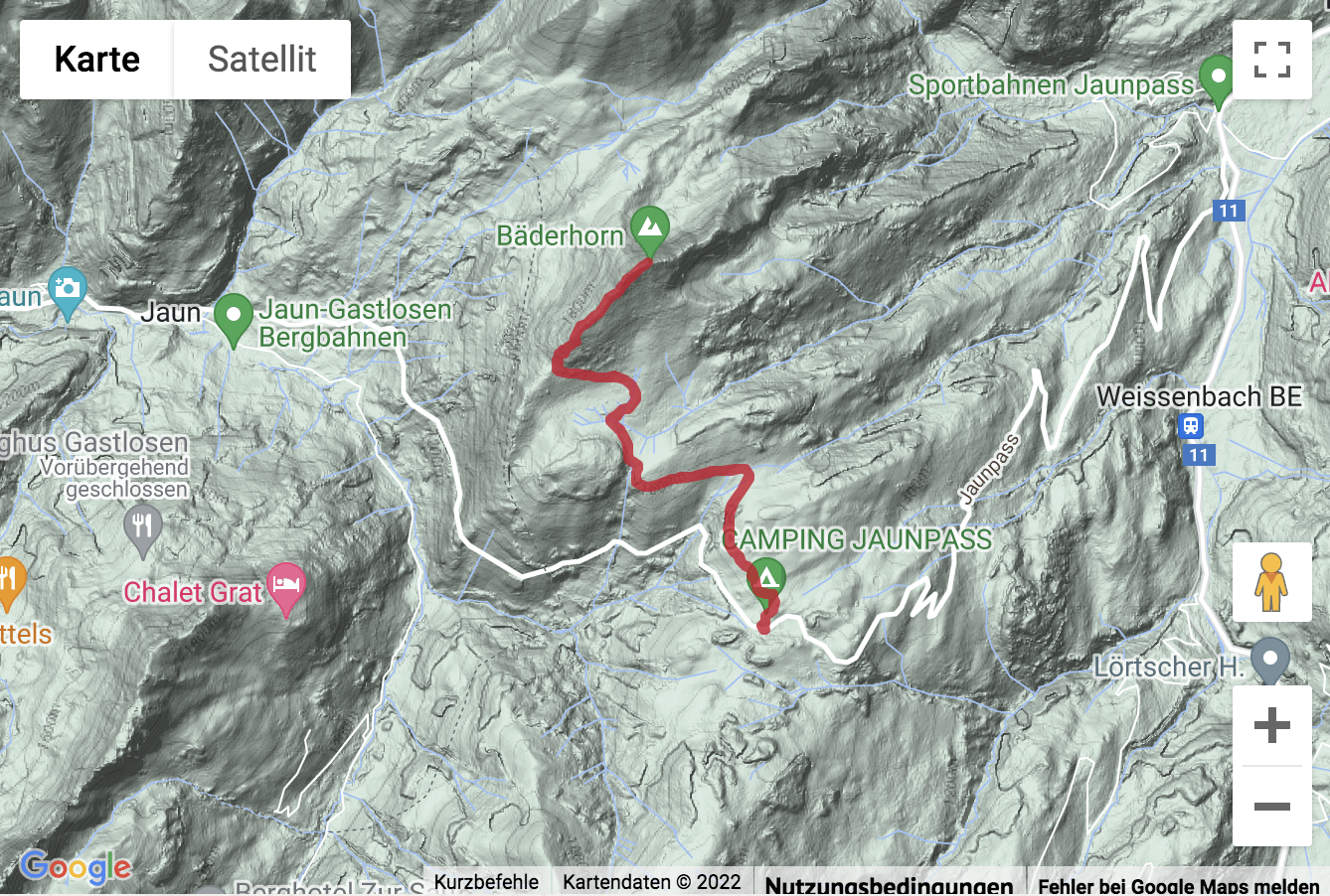 Übersichtskarte Gipfelwanderung zum Bäderhore (2'009 m)