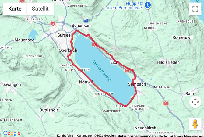 Routenskizze zur Rundwanderung Sempachersee