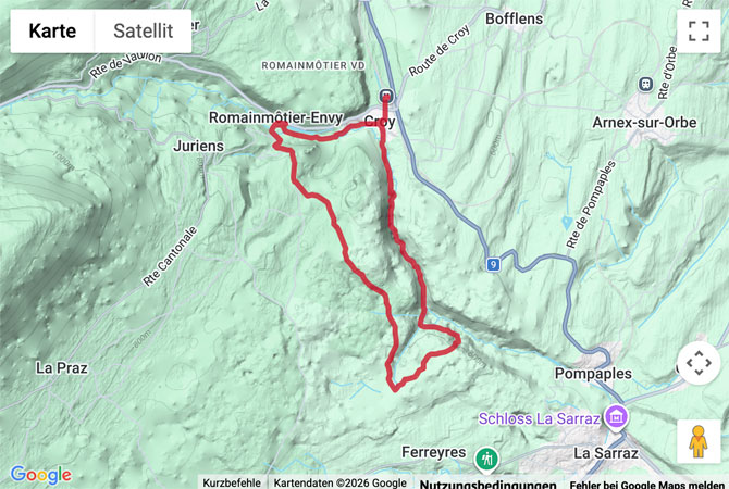 Routenskizze zur Sentier du patrimoine in Romainmôtier