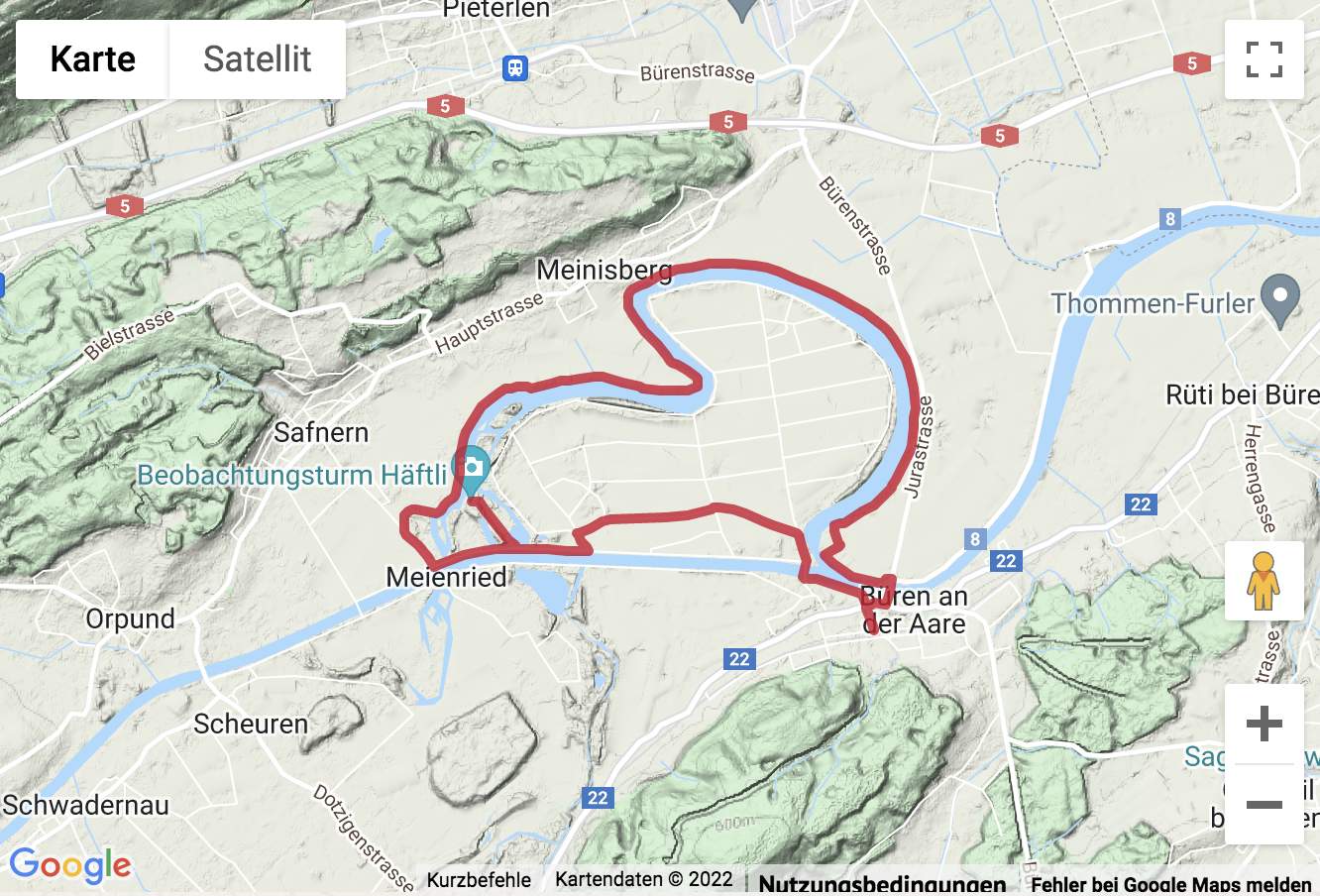 Google-Karte mit aufgezeichneter Route