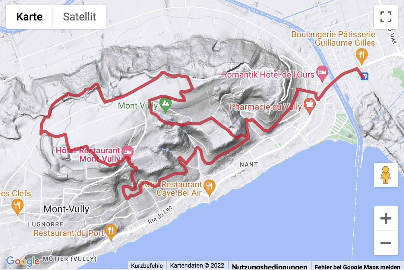 Übersichtskarte Panoramawanderung auf dem «Sentier historique de Vully»