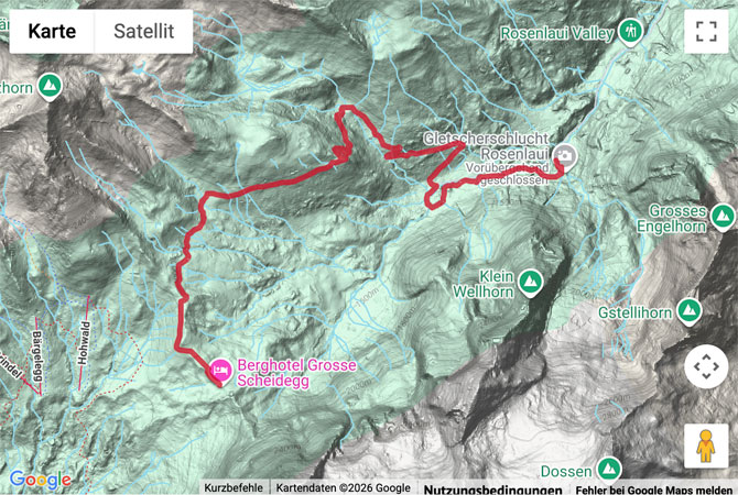 Routenskizze zur Romantikweg von der Grossen Scheidegg nach Rosenlaui