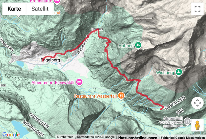 Routenskizze zur Abstiegswanderung von der Fürenalp nach Engelberg