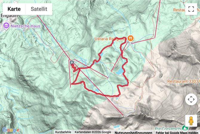 Routenskizze zur 6-Seen Wanderung im Oberengadin