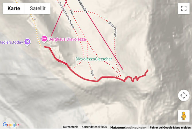 Routenskizze zur Kurzwanderung von der Diavolezza zum Saas Queder
