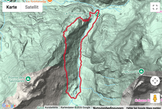 Routenskizze zur Bergwanderung zum Bärenloch im Vallon de Nant