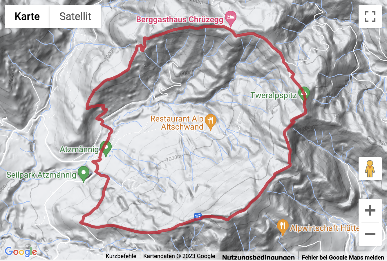 Google-Karte mit aufgezeichneter Route