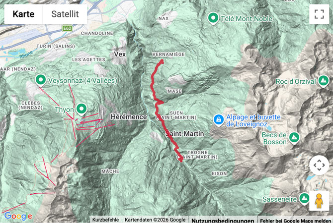 Routenskizze zur Wanderung auf dem «Chemin d'Ossona»