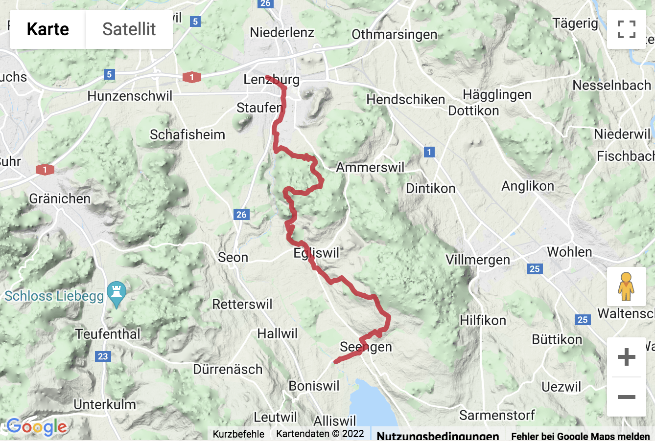 Übersichtskarte Höhenwanderung im Aargauer Seetal