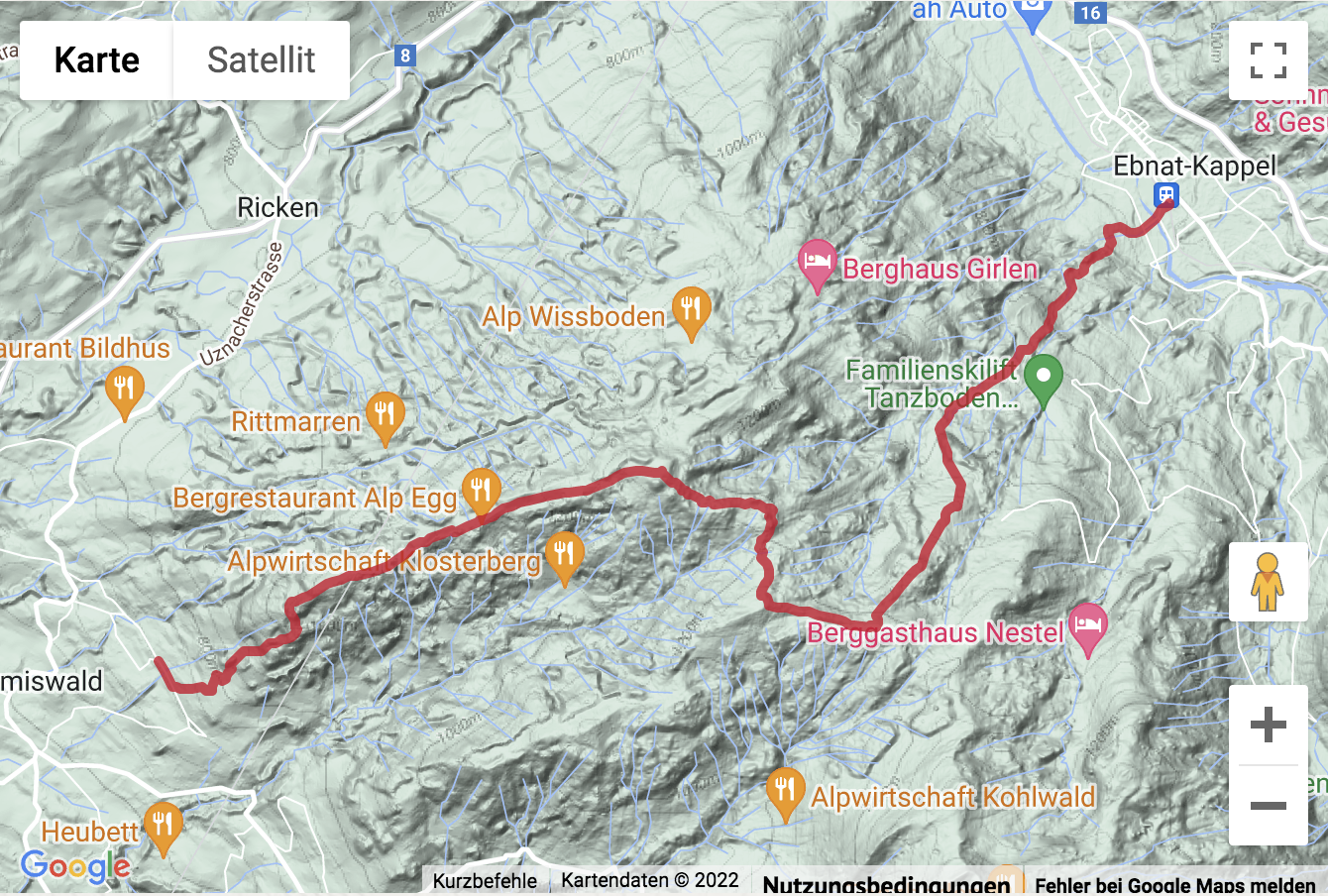 Google-Karte mit aufgezeichneter Route