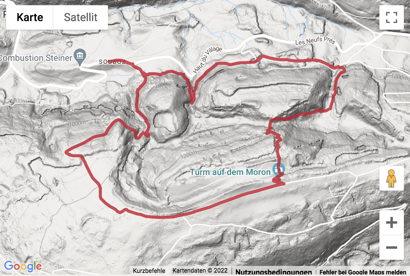 Google-Karte mit aufgezeichneter Route