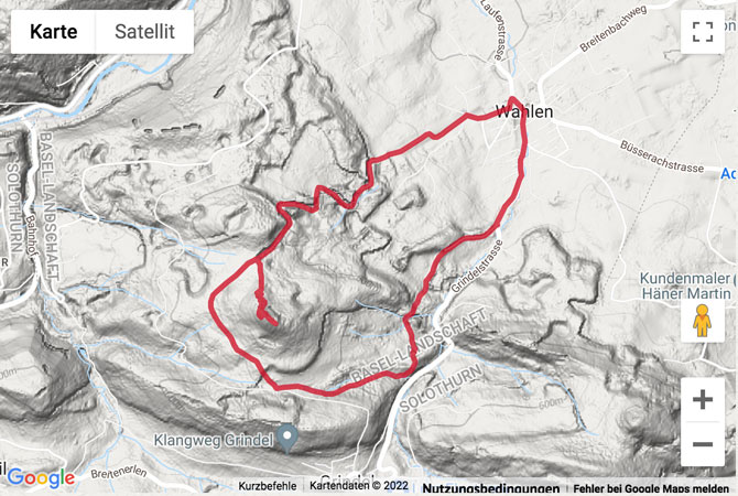 Google-Karte mit aufgezeichneter Route