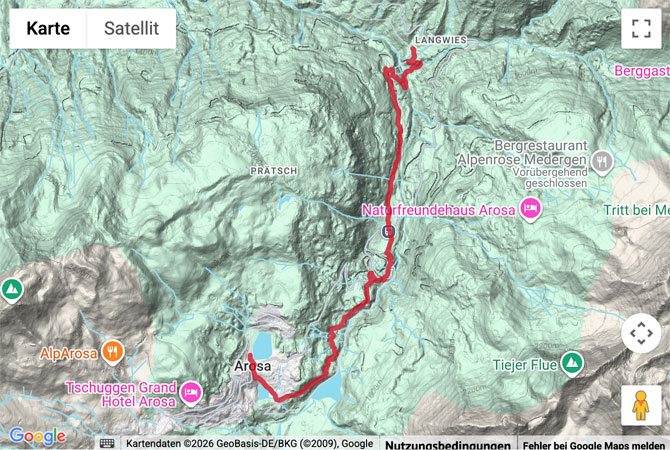 Routenskizze zur Wanderung von Arosa nach Langwies