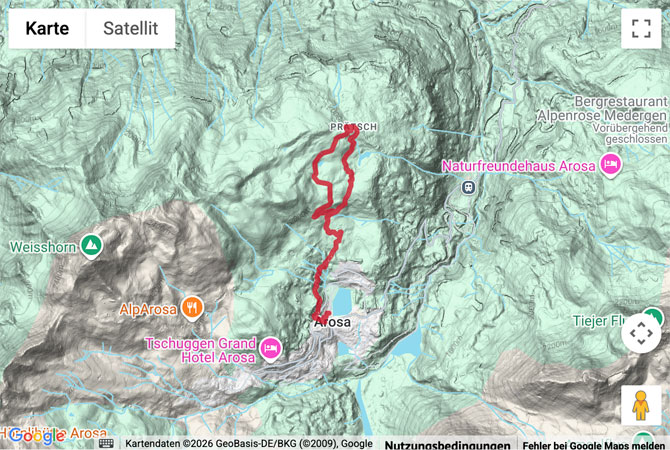 Routenskizze zur Wanderung zu den Prätschseen