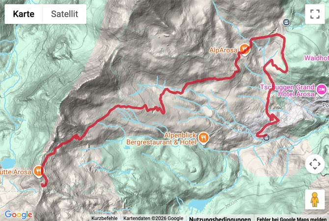 Routenskizze zur Wanderung von der Hörnlihütte nach Innerarosa