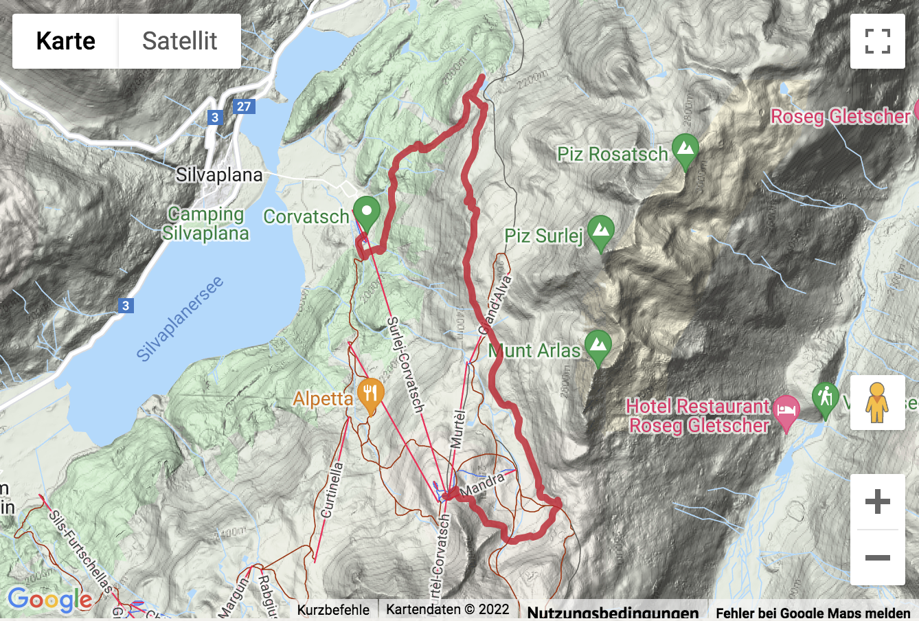Übersichtskarte Höhenwanderung mit Ausblicken die Oberengadiner Seen